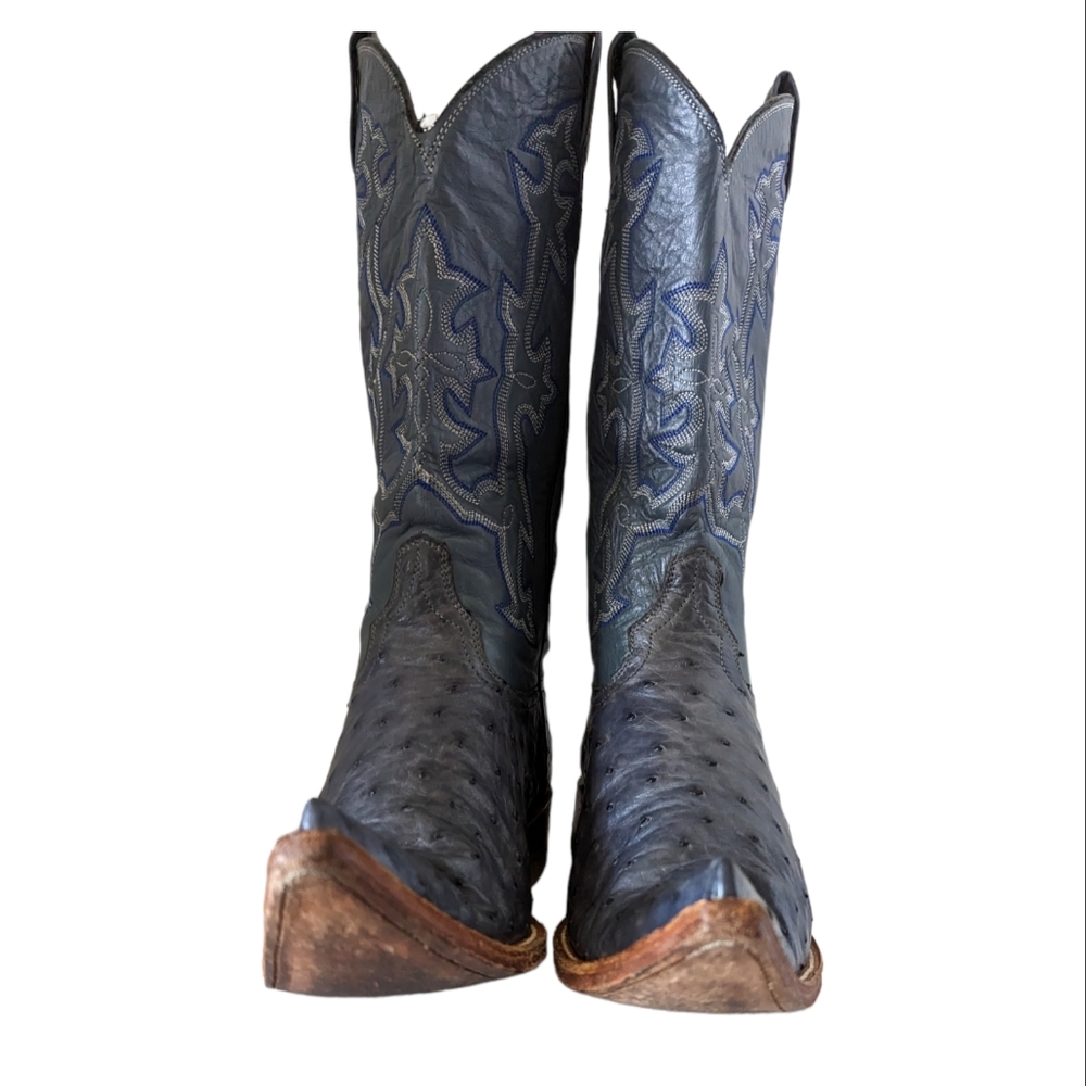 Vintage Blue Ostrich Leather Pointy Toe Cowboy Western Boots Size 6.5 D - Picture 6 of 9